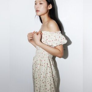 H&M Women Off Shoulder Poplin Midi Dress size XS